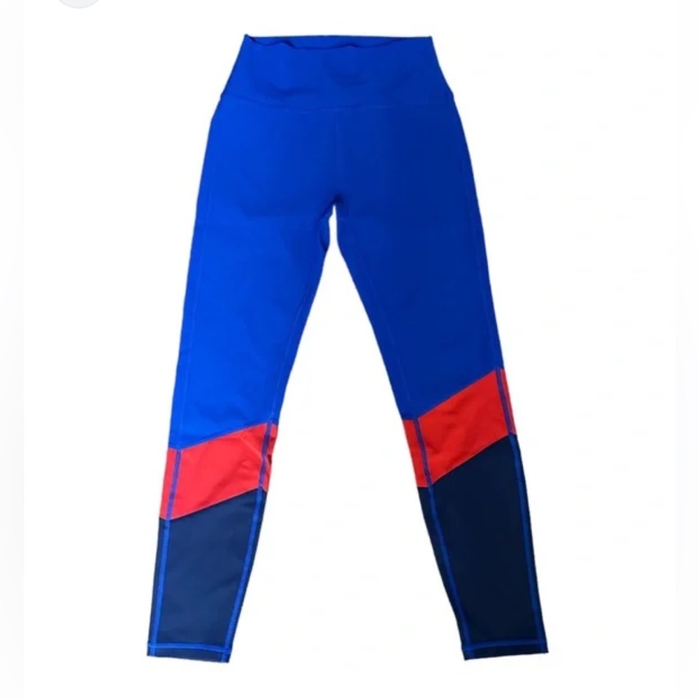 Wilo Women’s Blue Red Ribbed Leggings Exercise Yoga Size Small NWT